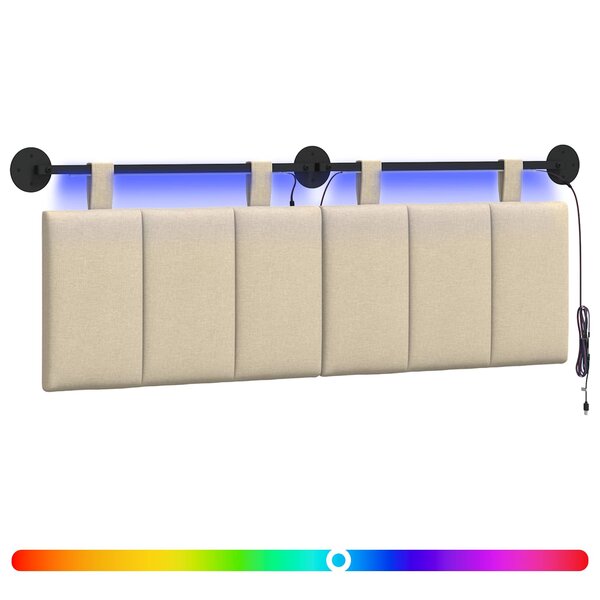 vidaXL Tête de lit suspendue Avec lumière LED Crème Tissu