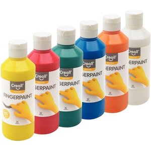 Carton de 6 flacons de 250 ml de gouache aux doigts couleurs assorties