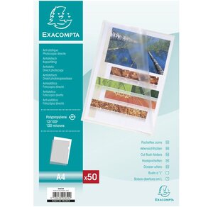 Sachet de 50 Pochettes coins A4 PP 0,12 mm Transparent grainé EXACOMPTA