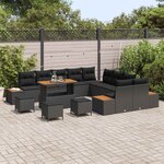 vidaXL Ensemble de canapé de jardin avec coussin 14 Pièces Noir