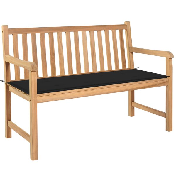 vidaXL Banc de jardin avec coussin noir 120 cm Bois de teck massif