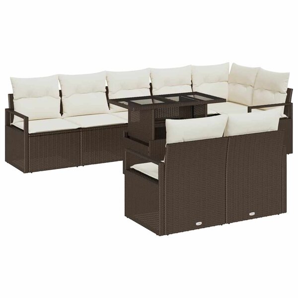 vidaXL Ensemble de canapé de jardin avec coussin 9 Pièces Marron et crème