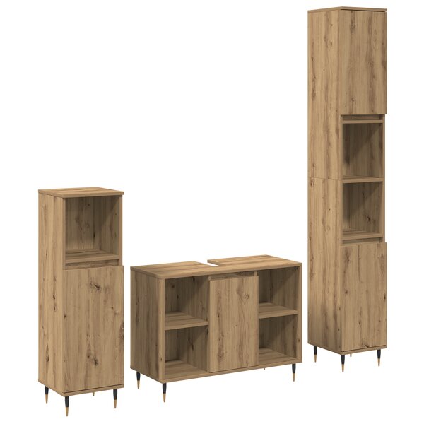 vidaXL Ensemble de mobilier de salle de bain 3 pièces en chêne artisan