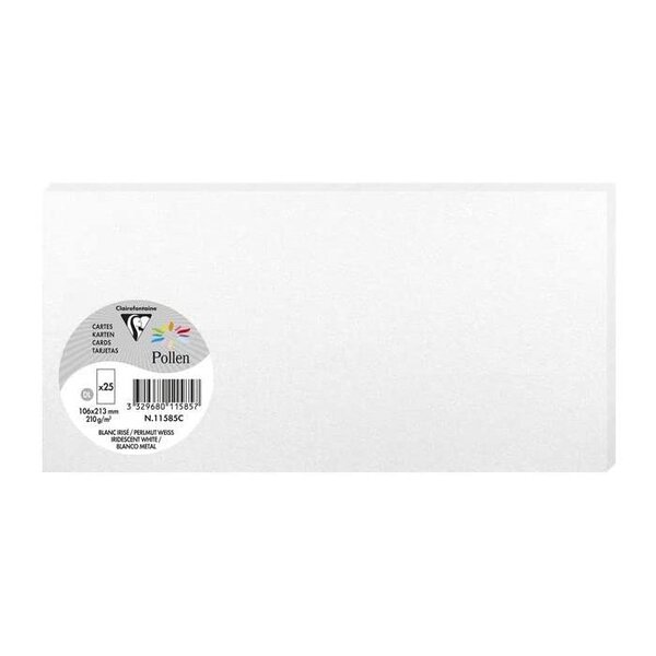 Pack de 25 Cartes Simples 210g 106x213 blanc irisé Clairefontaine