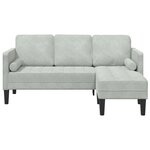 vidaXL Canapé 3 places avec chaise L en velours gris clair 160 cm