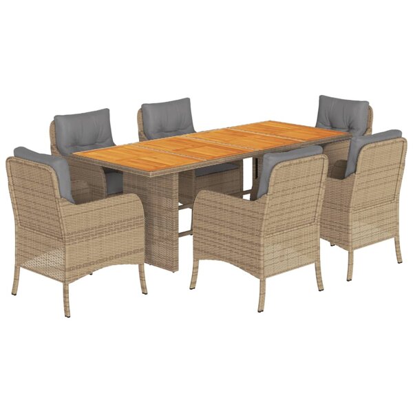 vidaXL Ensemble à manger de jardin et coussins 7 Pièces beige poly rotin