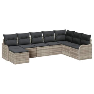 vidaXL Ensemble de canapé de jardin 8 Pièces Gris clair Poly rotin