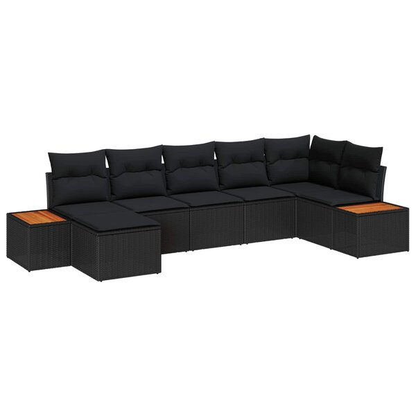 vidaXL Ensemble de canapé de jardin avec coussin 7 Pièces Noir Poly rotin