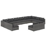 vidaXL Salon de jardin 12 Pièces avec coussins Gris Résine tressée
