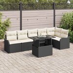 vidaXL Ensemble de canapé de jardin avec coussin 7 Pièces Noir Poly rotin