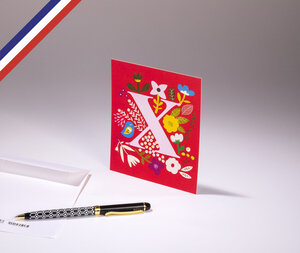 Carte simple bouton d'or créée et imprimée en france - la lettre x