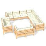 vidaXL Salon de jardin 11 Pièces avec coussins crème Bois de pin solide