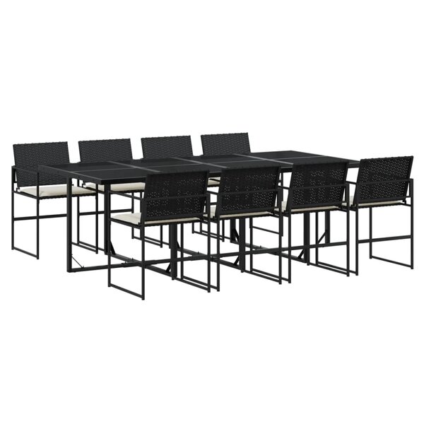 vidaXL Ensemble à manger de jardin 9Pièces coussins noir résine tressée