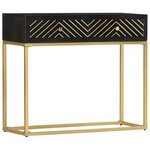 vidaXL Table console Noir et doré 90x30x75 cm Bois de manguier massif