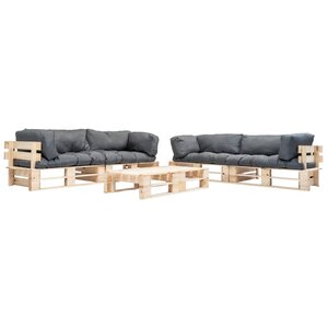 vidaXL Salon de jardin palette 6 Pièces avec coussins gris bois