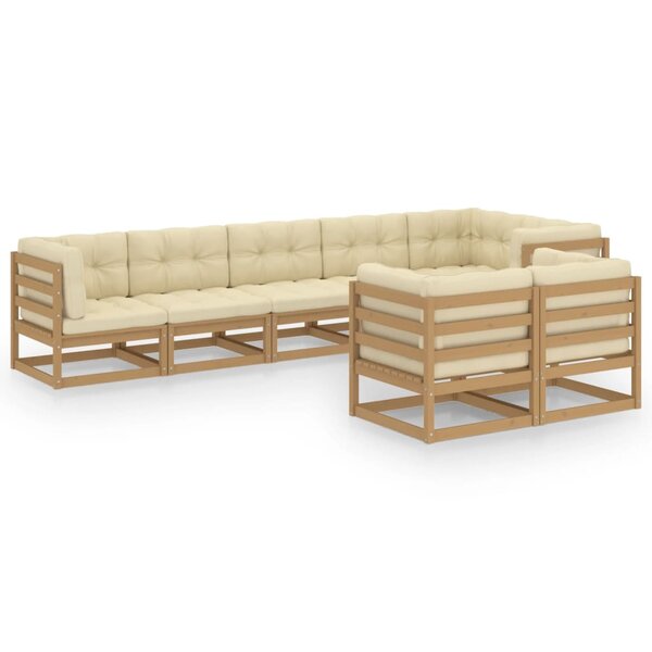vidaXL Salon de jardin 8 Pièces avec coussins Bois de pin massif