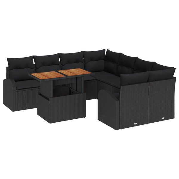 Ensemble de Canapés de Jardin 9 Pièces avec Coussins en Rattan Noir