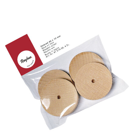 Roue en bois Ø 40 mm x 10 mm 4 pièces