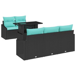 vidaXL Ensemble de canapé de jardin 6 Pièces Noir et bleu polyrotin