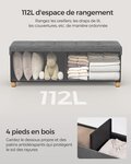 Pouf coffre de rangement tabouret avec repose-pieds pliable banc avec rangement 38 x 38 x 40 cm pour salon chambre gris 12_0007287