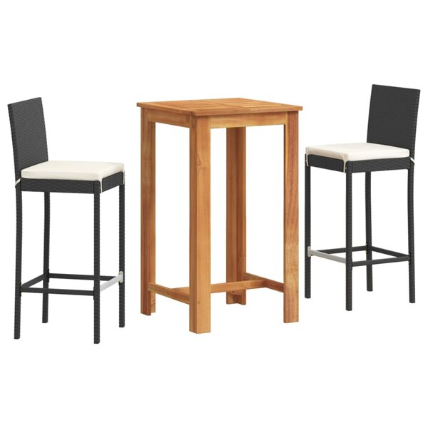 vidaXL Ensemble de bar de jardin 3 Pièces noir bois massif acacia rotin