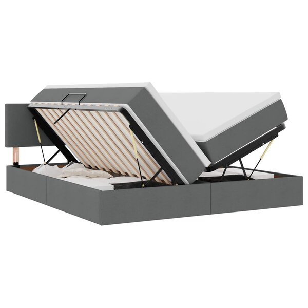 vidaXL Lit de rangement LED avec matelas Gris foncé 200 x 200 cm Tissu