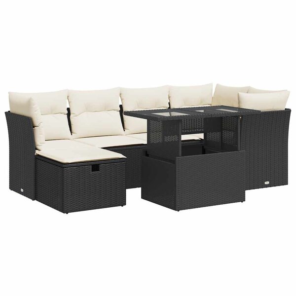 vidaXL Salon de jardin 7 Pièces avec coussins noir résine tressée