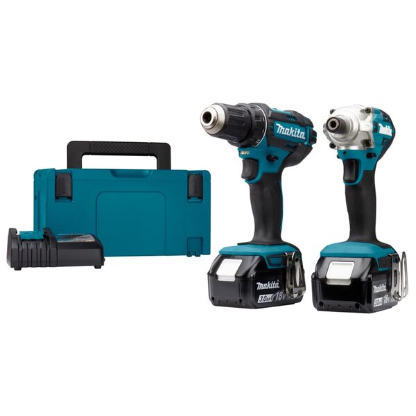 Makita ensemble combi de perceuse et tournevis 18 v bleu et noir