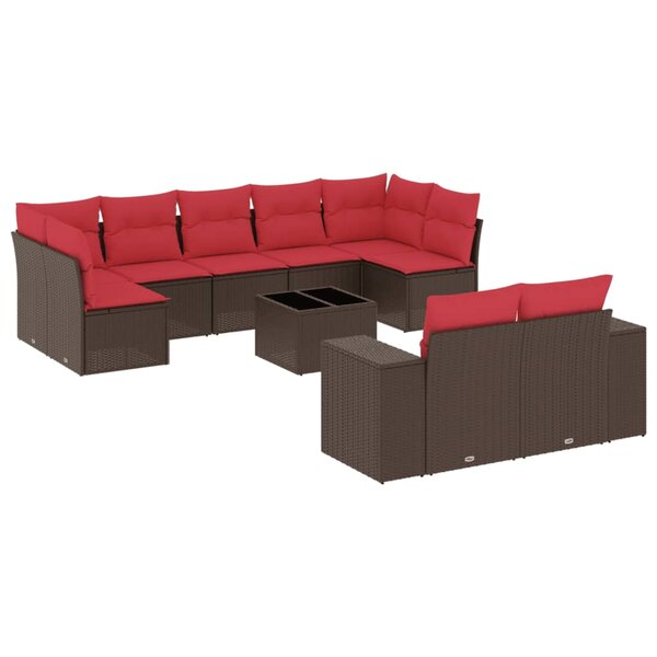 vidaXL Salon de jardin 10 Pièces avec coussins marron résine tressée