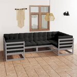 vidaXL Salon de jardin 6 Pièces avec coussins Gris Bois de pin massif