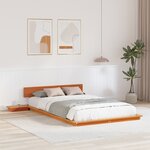 vidaXL Cadre de Lit avec Tables de Nuit Marron Ciré 120x200cm Bois Massif