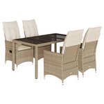 vidaXL Ensemble à manger de jardin avec coussins 5Pièces Beige poly rotin