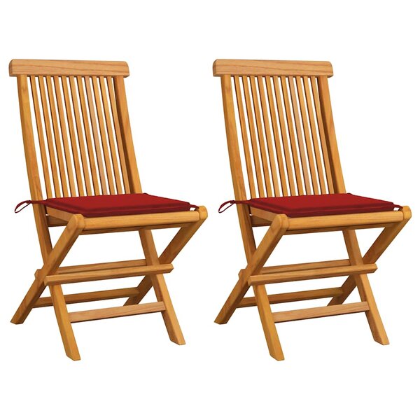 vidaXL Chaises de jardin et coussins rouge lot de 2 Bois teck massif