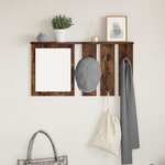 vidaXL Porte-manteau mural avec étagère Montage mural avec miroir Chêne fumé 85 x 10 x 45 cm
