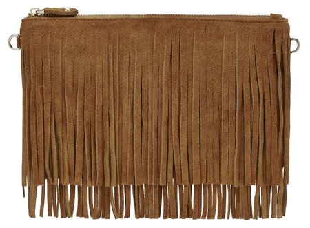 Pochette à franges ET chargeur de téléphone Marron