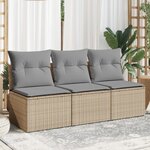 vidaXL Canapé de jardin avec coussins 3 places beige résine tressée