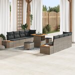 Set de Canapé de Jardin 11 Pièces avec Coussins Gris Rattan Poly Acacia