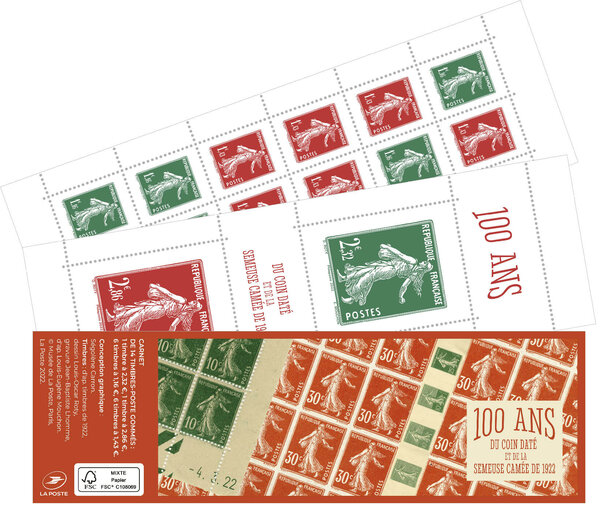 Carnet - Salon Philex 2022 - 100 ans du coin daté et de la semeuse camée de 1922 - 14 timbres gommés