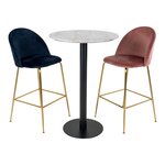 Table de bar plateau aspect marbre et pied noir Ø 70 x 105 cm