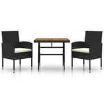 vidaXL Mobilier à dîner d'extérieur 3 Pièces Résine tressée Noir