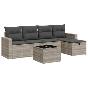 vidaXL Salon de jardin 6 Pièces avec coussins gris clair résine tressée