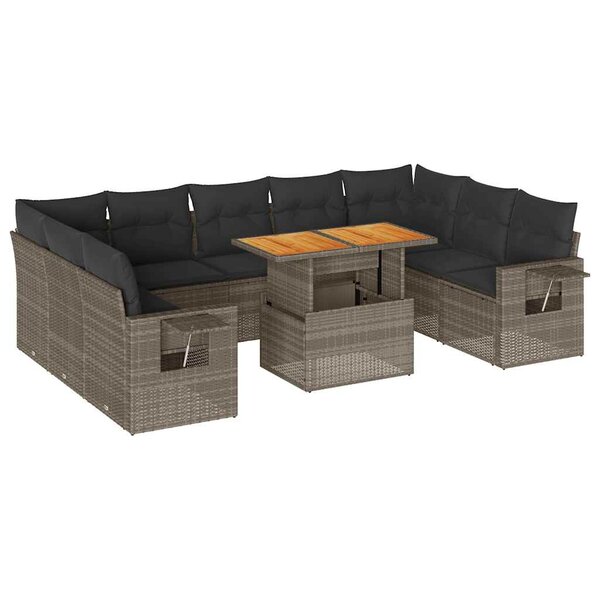 vidaXL Salon de jardin avec coussins 10 Pièces gris résine tressée