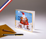 Carte double fin d'année - créée et imprimée en France- Le Père Noël et tous ses cadeaux