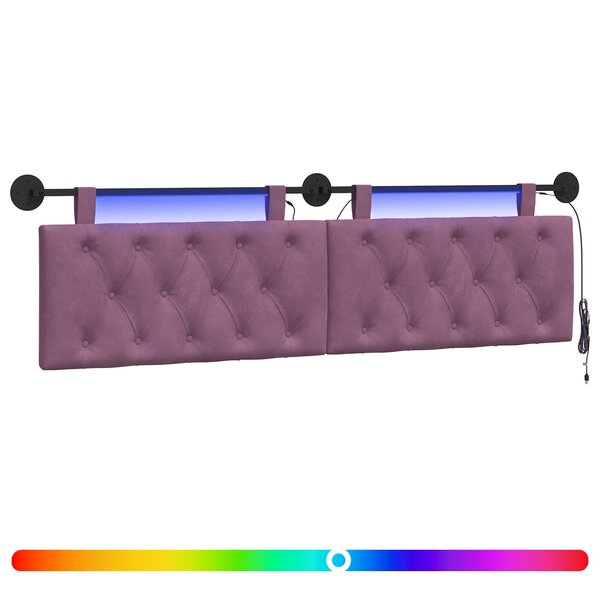 vidaXL Tête de lit suspendue Avec lumière LED Pourpre Velours