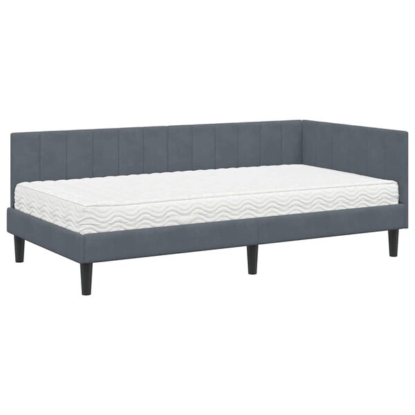 vidaXL Cadre de lit d'angle Gris foncé 90 x 190 cm Velours