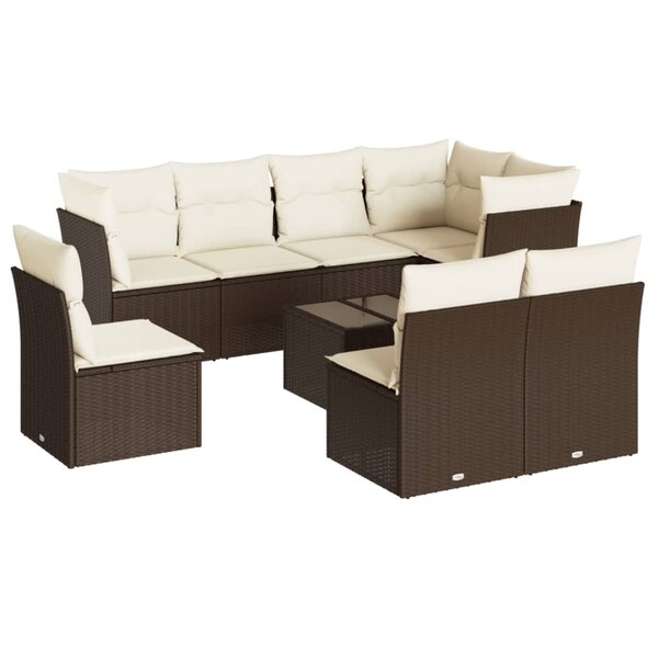 vidaXL Salon de jardin avec coussins 9 Pièces marron résine tressée
