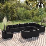 vidaXL Salon de jardin 10 Pièces avec coussins Résine tressée Noir