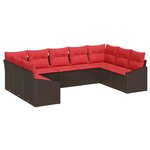 vidaXL Ensemble de Canapés avec coussin 9 Pièces Marron polyrotin