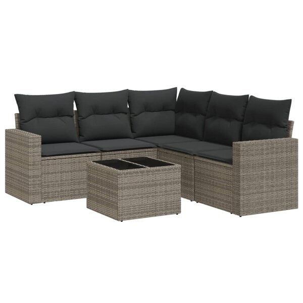 vidaXL Salon de jardin 6 Pièces avec coussins gris résine tressée