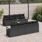 vidaXL Ensemble de canapé de jardin avec coussin 9 Pièces Noir polyrotin